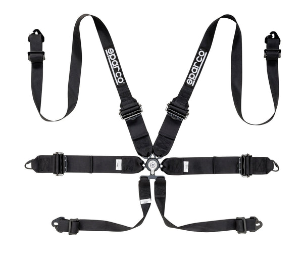 Sparco Black 6 Point Hans Compatible 3" to 2" Shoulder Straps Aluminum Pull Up Belts Race Safety Harness - 04818RHALNR