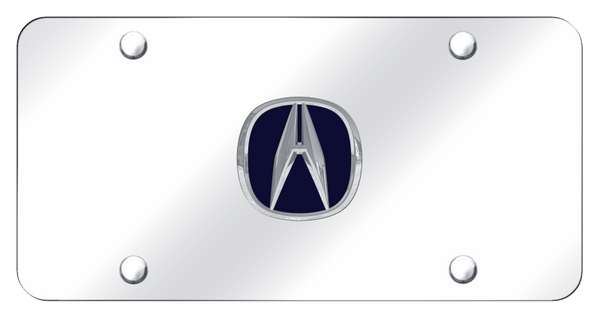 Acura Acura (Blue Fill) License Plate - Chrome on Mirrored License Plate - ACU.BL.CC