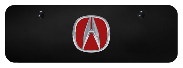 Acura Acura (Red Fill) Mini Plate - Chrome on Black License Plate - ACU.R.CBM