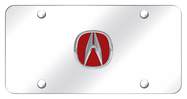 Acura Acura (Red Fill) License Plate - Chrome on Mirrored License Plate - ACU.R.CC