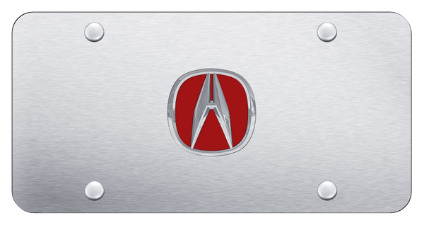 Acura Acura (Red Fill) License Plate - Chrome on Brushed License Plate - ACU.R.CS