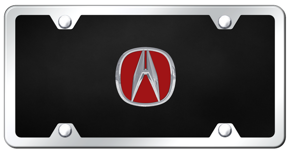 Acura Acura (Red Fill) Acrylic Kit - Chrome on Black License Plate - P.ACU.R.CBK