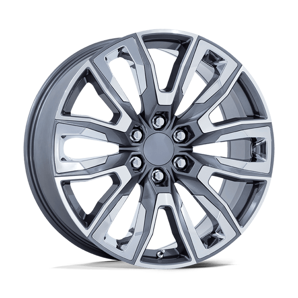 Performance Replicas PR225 GLOSS GUNMETAL MACHINED WITH CHROME ACCENTS Wheels for 2007-2013 CHEVROLET AVALANCHE [] - 22X9 28 MM - 22"  - (2013 2012 2011 2010 2009 2008 2007)