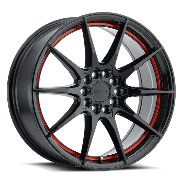 Ruff SPEEDSTER GLOSS BLACK W/ RED STRIPE Wheels for 2023-2024 ACURA INTEGRA [] - 18X8 38 MM - 18"  - (2024 2023)