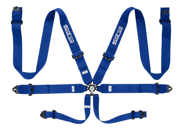 Sparco Blue 6 Point Hans Compatible 3" Shoulder Straps Steel Pull Up Belts Race Safety Harness - 04818RACAZ