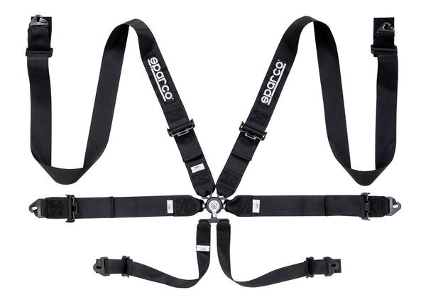 Sparco Black 6 Point Hans Compatible 3" Shoulder Straps Steel Pull Up Belts Race Safety Harness - 04818RACNR