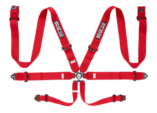 Sparco Red 6 Point Hans Compatible 3" Shoulder Straps Steel Pull Up Belts Race Safety Harness - 04818RACRS