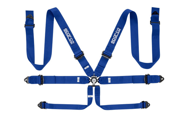 Sparco Blue 6 Point Hans Compatible 3" Shoulder Straps Aluminum Pull Up Belts Race Safety Harness - 04818RALAZ