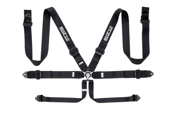 Sparco Black 6 Point Hans Compatible 3" Shoulder Straps Aluminum Pull Up Belts Race Safety Harness - 04818RALNR