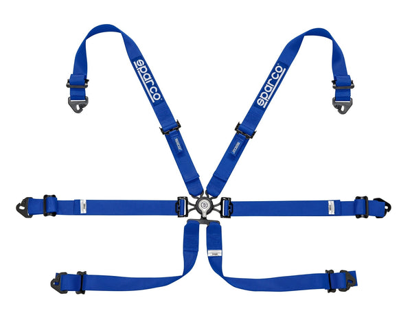 Sparco Blue 6 Point Hans Compatible 2" Shoulder Straps Aluminum Pull Down Belts Race Safety Harness - 04818RALPDAZ
