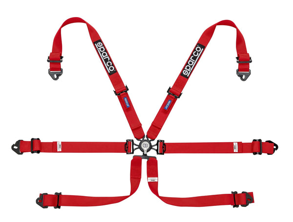 Sparco Red 6 Point Hans Compatible 2" Shoulder Straps Aluminum Pull Down Belts Race Safety Harness - 04818RALPDRS