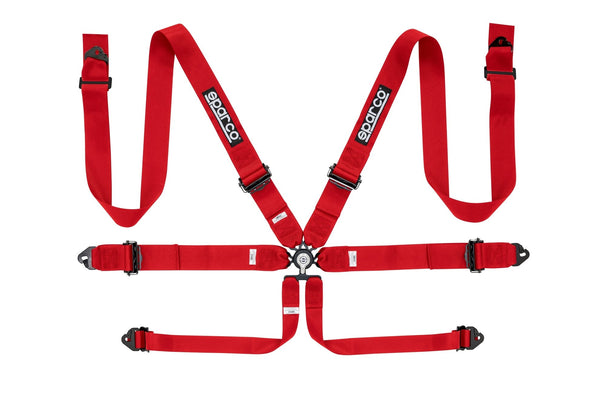 Sparco Red 6 Point Hans Compatible 3" Shoulder Straps Aluminum Pull Up Belts Race Safety Harness - 04818RALRS