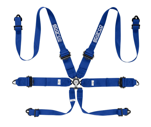 Sparco Blue 6 Point Hans Compatible 3" to 2" Shoulder Straps Aluminum Pull Up Belts Race Safety Harness - 04818RHALAZ