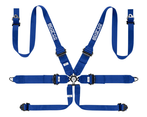 Sparco Blue 6 Point Hans Compatible 3" to 2" Shoulder Straps Aluminum Pull Down Belts Race Safety Harness - 04818RHALPDAZ