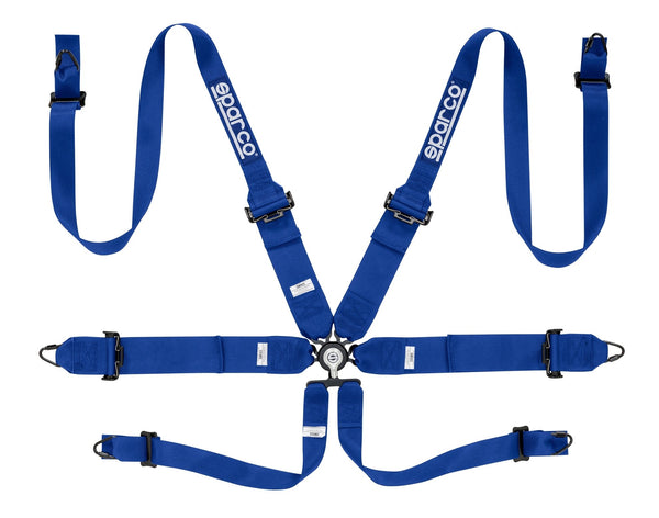 Sparco Blue 6 Point Hans Compatible 3" to 2" Shoulder Straps Steel Pull Up Belts Race Safety Harness - 04818RHAZ