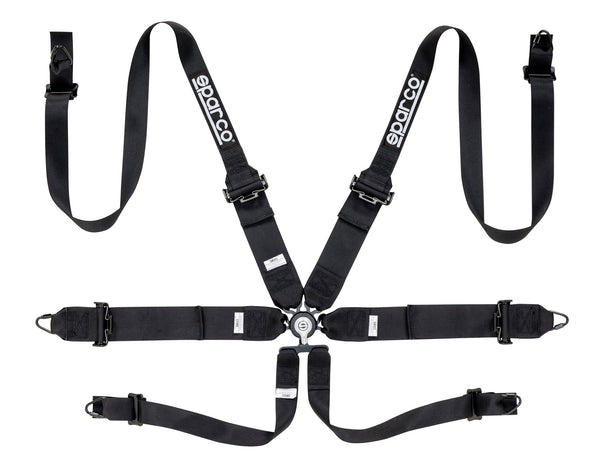 Sparco Black 6 Point Hans Compatible 3" to 2" Shoulder Straps Steel Pull Up Belts Race Safety Harness - 04818RHNR