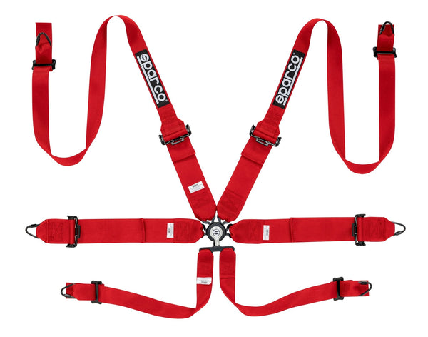 Sparco Red 6 Point Hans Compatible 3" to 2" Shoulder Straps Steel Pull Up Belts Race Safety Harness - 04818RHRS