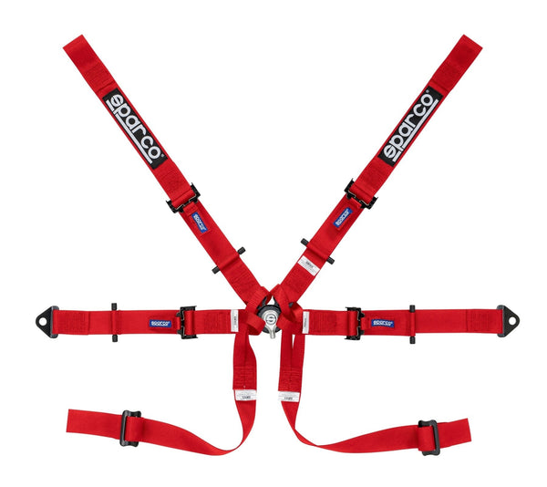 Sparco Red 6 Point Hans Compatible Single Seater Open Wheel Vehicle 2" Shoulder Straps Aluminum Pull Down Belts Race Safety Harness - 04819HRS