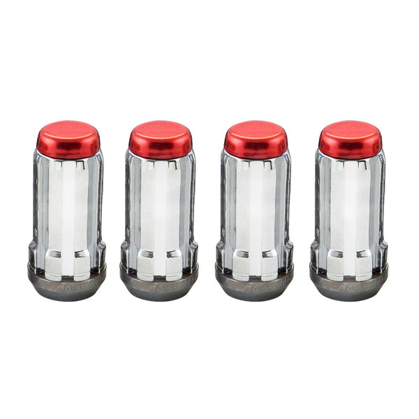 McGard 1/2-20 Tuner Style Cone Seat Lug Nuts-Chrome w/Red Caps 1981-1981 Ford Mustang  - [] - 65340RC