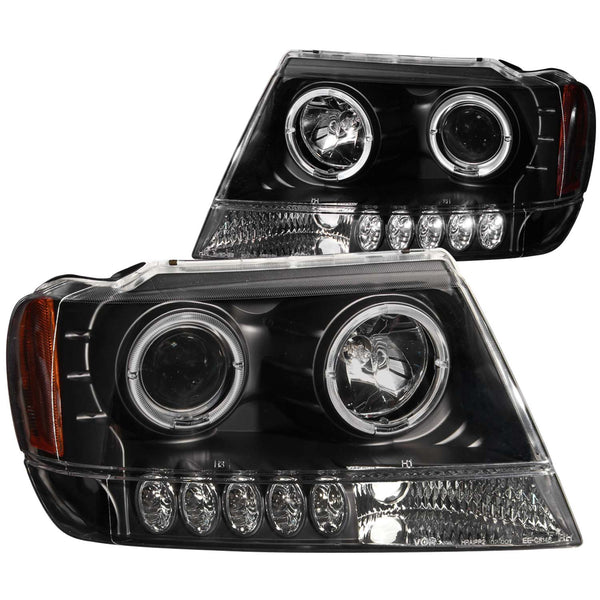 ANZO USA Projector Headlight Set w/Halo for 1999-2004 Jeep Grand Cherokee - 111043 - (2004 2003 2002 2001 2000 1999)