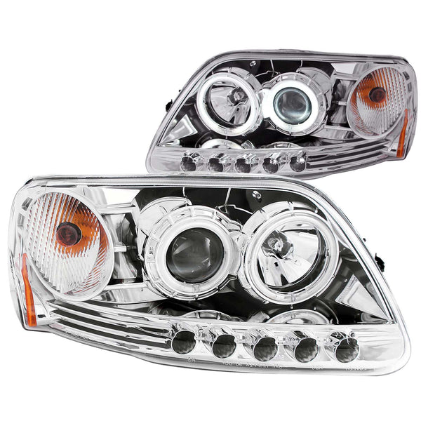 ANZO USA Projector Headlight Set w/Halo for 1997-2003 Ford F-150 - 111054 - (2003 2002 2001 2000 1999 1998 1997)