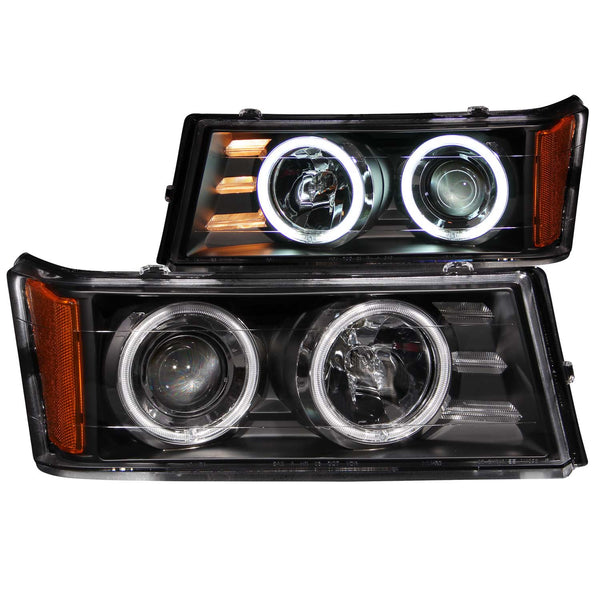 ANZO USA Projector Headlight Set w/Halo for 2004-2012 GMC Canyon - 111079 - (2012 2011 2010 2009 2008 2007 2006 2005 2004)