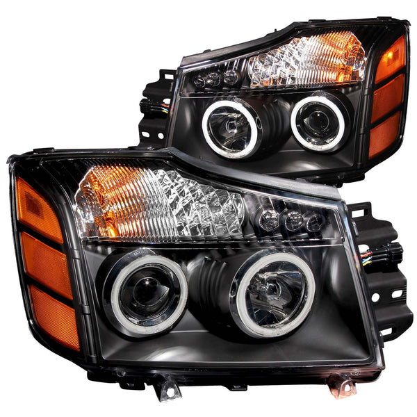 ANZO USA Projector Headlight Set w/Halo for 2004-2007 Nissan Titan - 111095 - (2007 2006 2005 2004)