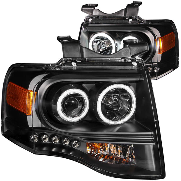 ANZO USA Projector Headlight Set w/Halo for 2007-2014 Ford Expedition - 111113 - (2014 2013 2012 2011 2010 2009 2008 2007)