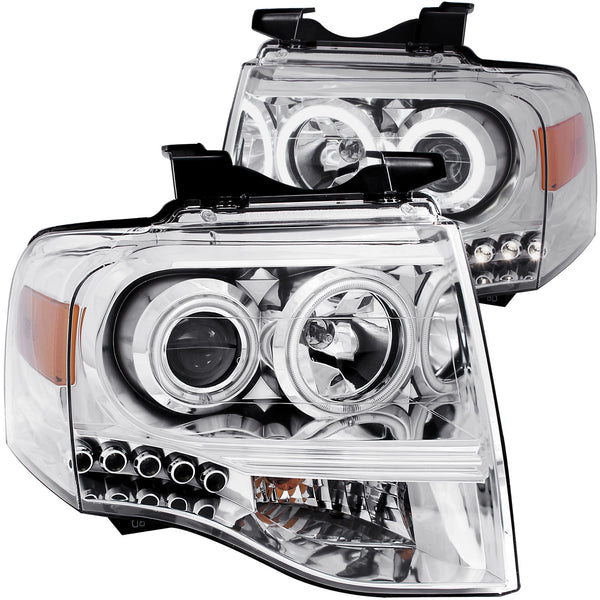 ANZO USA Projector Headlight Set w/Halo for 2007-2014 Ford Expedition - 111114 - (2014 2013 2012 2011 2010 2009 2008 2007)