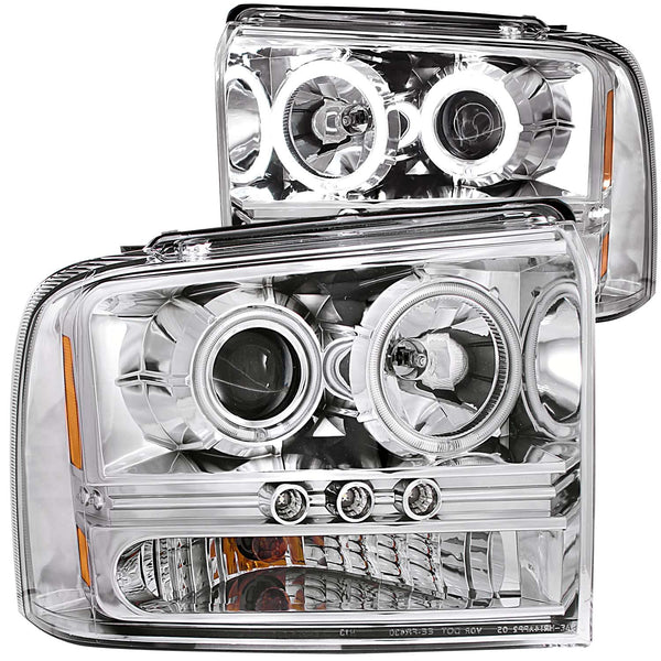 ANZO USA Projector Headlight Set w/Halo for 2005-2007 Ford F-550 Super Duty - 111118 - (2007 2006 2005)