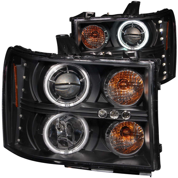 ANZO USA Projector Headlight Set w/Halo for 2007-2014 GMC Sierra 2500 HD - 111125 - (2014 2013 2012 2011 2010 2009 2008 2007)