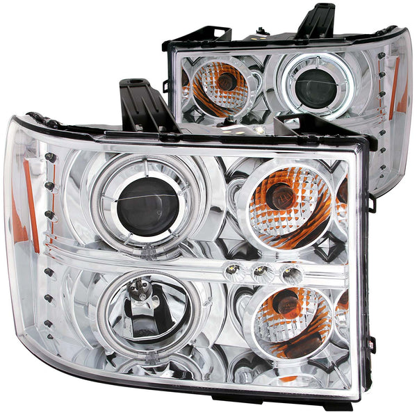 ANZO USA Projector Headlight Set w/Halo for 2007-2014 GMC Sierra 3500 HD - 111126 - (2014 2013 2012 2011 2010 2009 2008 2007)