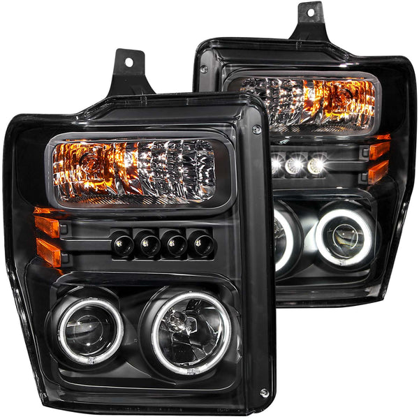 ANZO USA Projector Headlight Set w/Halo for 2008-2010 Ford F-250 Super Duty - 111168 - (2010 2009 2008)