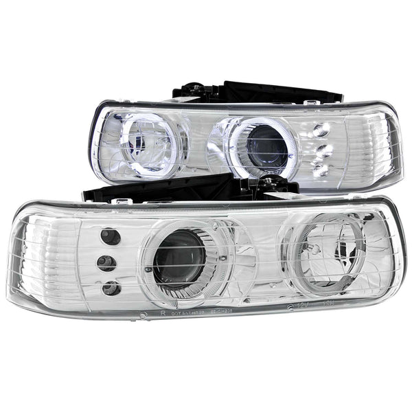 ANZO USA Projector Headlight Set w/Halo for 2001-2002 Chevrolet Silverado 1500 HD - 111190 - (2002 2001)