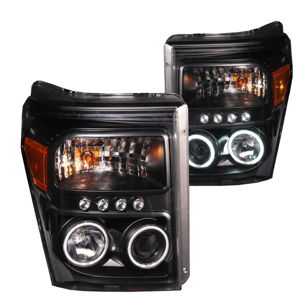 ANZO USA Projector Headlight Set w/Halo for 2011-2015 Ford F-250 Super Duty - 111271 - (2015 2014 2013 2012 2011)