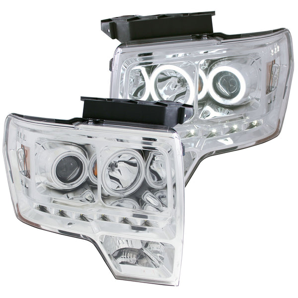 ANZO USA Projector Headlight Set w/Halo for 2010-2014 Ford F-150 Lariat - 111297 - (2014 2013 2012 2011 2010)
