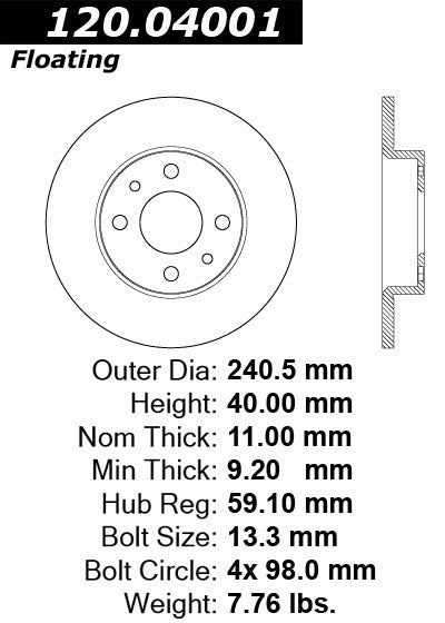 Centric Premium Rear Pair Brake Rotors 2013-2013 Fiat 500 ABARTH - 120.04001 - (2013)