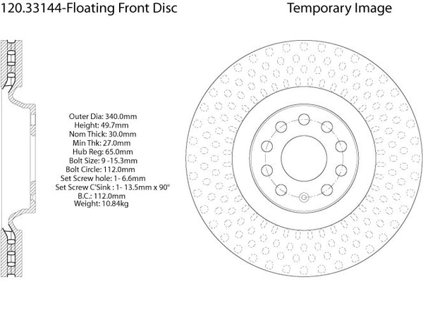 Centric Premium Front Pair Brake Rotors 2012-2016 Volkswagen CC V6 3.6 [VR6 Engine;]- 120.33144 - (2016 2015 2014 2013 2012)