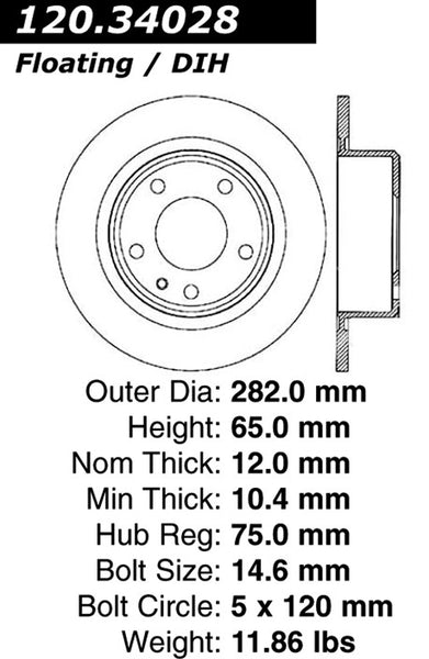 Centric Premium Rear Pair Brake Rotors 1988-1991 BMW M3 - 120.34028 - (1991 1990 1989 1988)