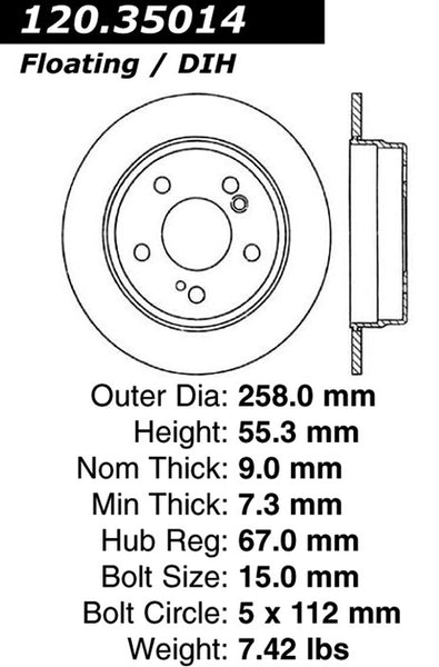 Centric Premium Rear Pair Brake Rotors 1995-1995 Mercedes-Benz E300 - 120.35014 - (1995)