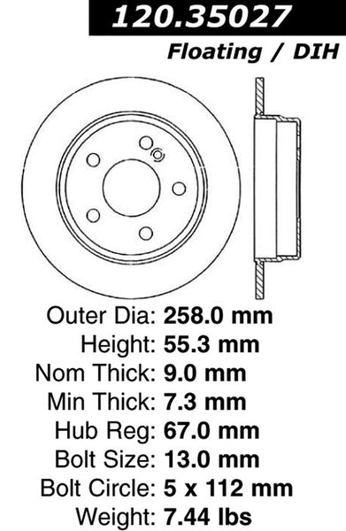 Centric Premium Rear Pair Brake Rotors 1997-1998 Mercedes-Benz C230 - 120.35027 - (1998 1997)