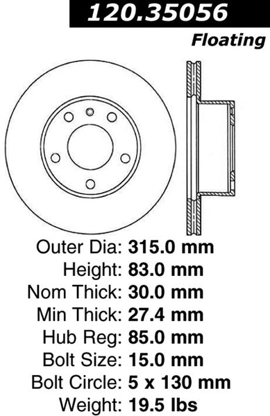 Centric Premium Front Pair Brake Rotors 2003-2004 Mercedes-Benz G55 AMG [ATE Front Caliper]- 120.35056 - (2004 2003)