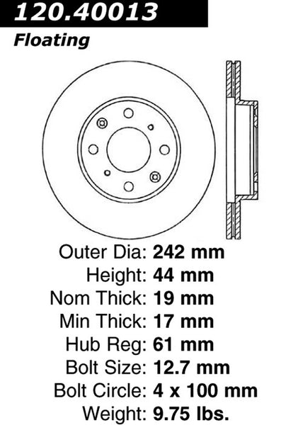 Centric Premium Front Pair Brake Rotors 1990-1991 Honda CRX [Rear Disc Brakes;]- 120.40013 - (1991 1990)