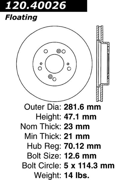 Centric Premium Front Pair Brake Rotors 1996-1998 Acura RL - 120.40026 - (1998 1997 1996)