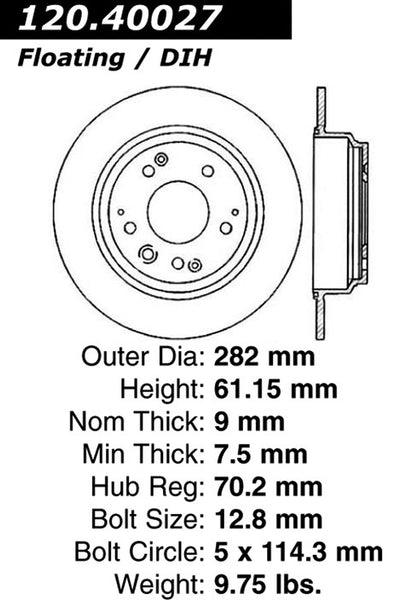 Centric Premium Rear Pair Brake Rotors 1996-1998 Acura RL - 120.40027 - (1998 1997 1996)