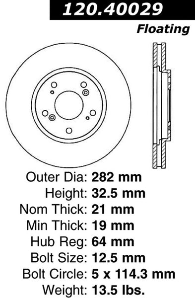 Centric Premium Rear Pair Brake Rotors 1991-1996 Acura NSX - 120.40029 - (1996 1995 1994 1993 1992 1991)