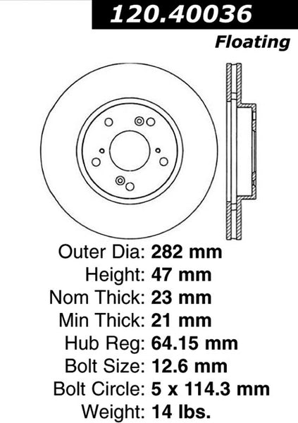 Centric Premium Front Pair Brake Rotors 2005-2007 Honda ACCORD EX L4 2.4 [Rear Disc Brakes;]- 120.40036 - (2007 2006 2005)