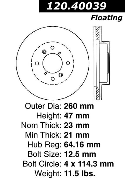 Centric Premium Front Pair Brake Rotors 1998-2002 Honda ACCORD L4 2.3 - 120.40039 - (2002 2001 2000 1999 1998)