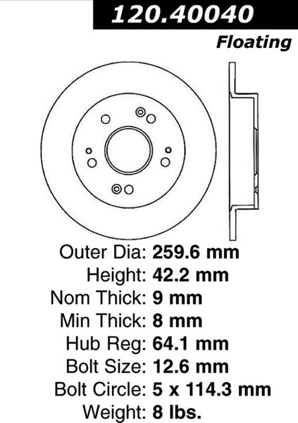 Centric Premium Rear Pair Brake Rotors 2007-2013 Honda CIVIC EX [Rear Disc Brakes;]- 120.40040 - (2013 2012 2011 2010 2009 2008 2007)