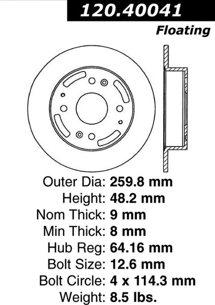 Centric Premium Rear Pair Brake Rotors 1998-2000 Honda ACCORD L4 2.3 [Coupe; Rear Disc Brakes;]- 120.40041 - (2000 1999 1998)